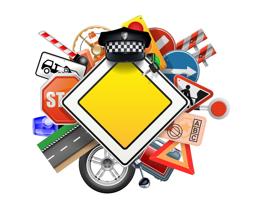 Vector Road Signs With Car Parts Isolated On White Background